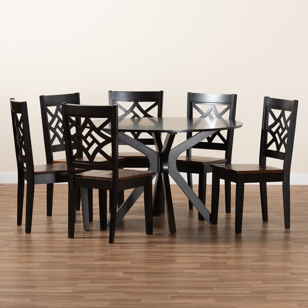 Baxton Studio Miela Modern and Contemporary Two-Tone Dark Brown and Walnut Brown Finished Wood 7-Piece Dining Set - 179-11389-10894-ZORO