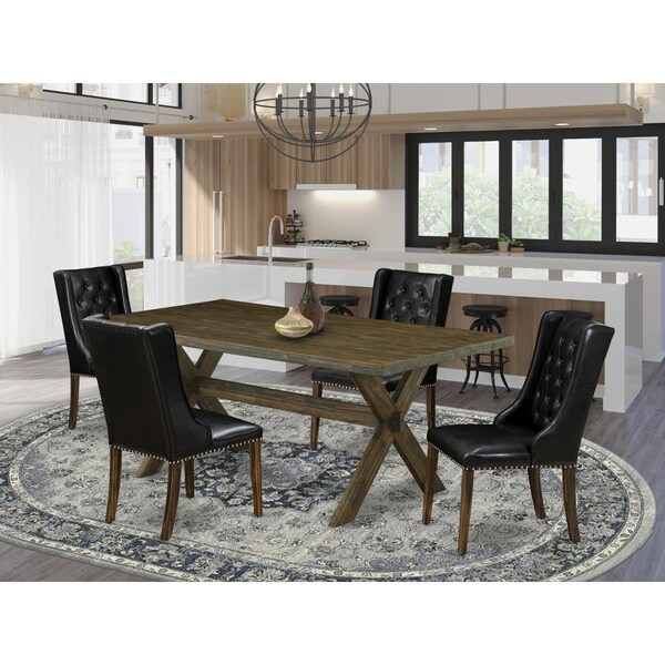 East West Furniture 5 Piece X-Style Dining Table Set - Distressed Jacobean - X777FO749-5
