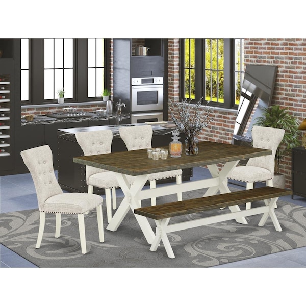 East West Furniture 6 Piece X-Style Dining Table Set - Linen White - X077GA235-6