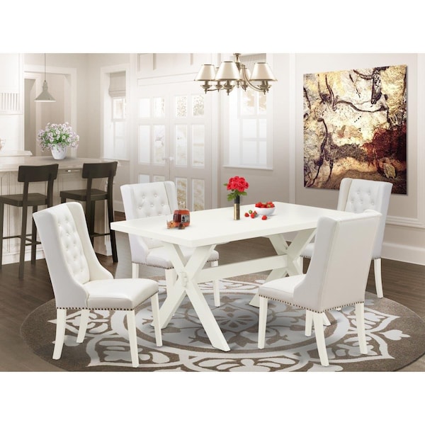 East West Furniture 5 Piece X-Style Dining Table Set - Linen White - X026FO244-5