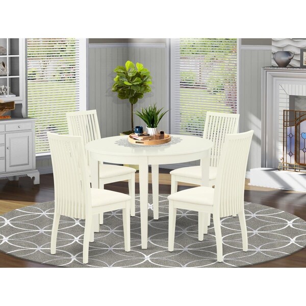 East West Furniture 5 Piece Boston Dining Set - Linen White - BOIP5-WHI-C