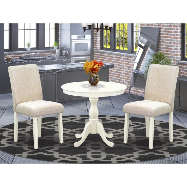 East West Furniture 3 Piece Antique Kitchen Table Set - Linen White - AMAB3-LWH-02