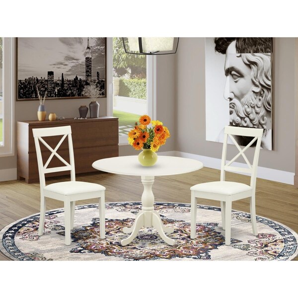 East West Furniture 3 Piece Dublin Dinning Room Table Set - Linen White - DMBO3-LWH-C
