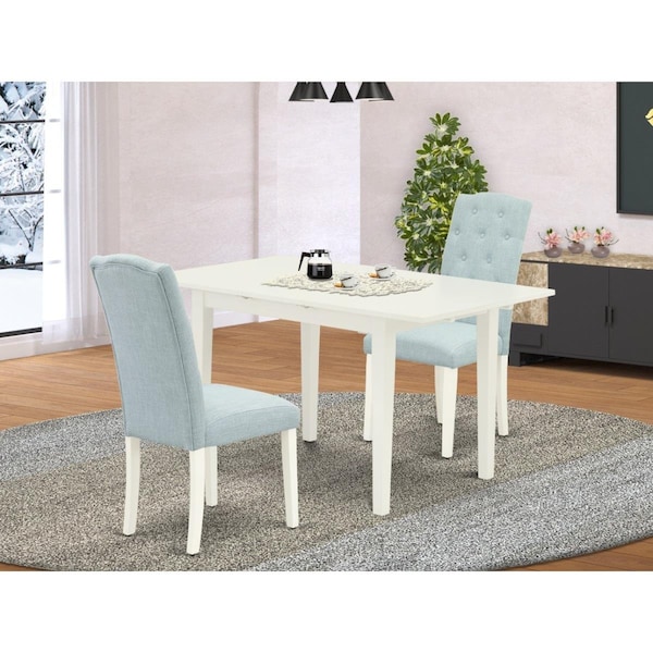 East West Furniture 3 Piece Norfolk Dining Room Table Set - Linen White - NOCE3-LWH-15