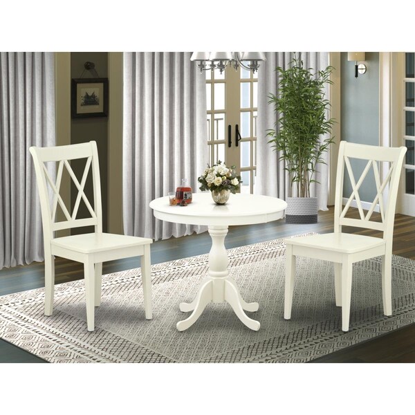 East West Furniture 3 Piece Antique Dining Room Set - Linen White - AMCL3-LWH-W
