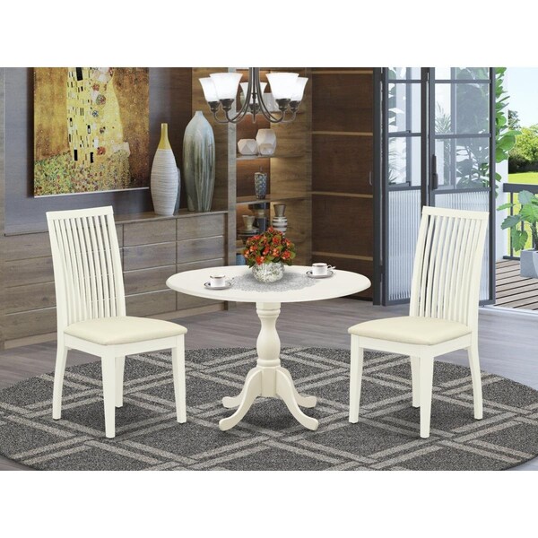 East West Furniture 3 Piece Dublin Dining Room Table Set - Linen White - DMIP3-LWH-C