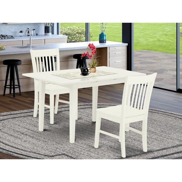 East West Furniture 3 Piece Norfolk Wood Dining Table Set - Linen White - NOFK3-LWH-W