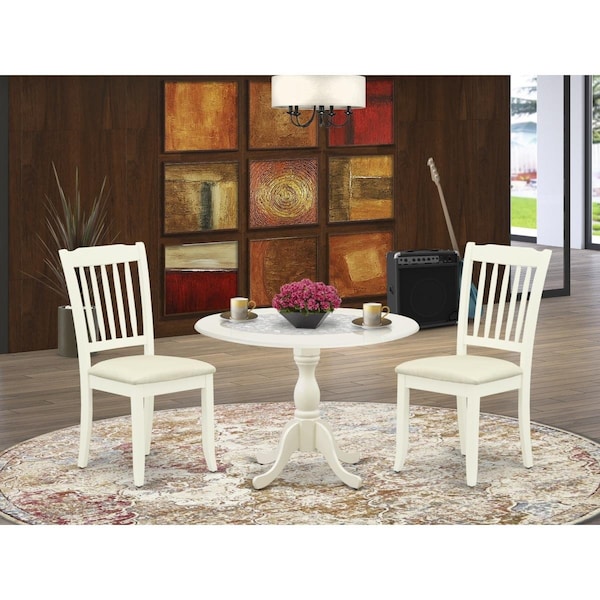East West Furniture 3 Piece Dublin Dining Room Table Set - Linen White - DMDA3-LWH-C