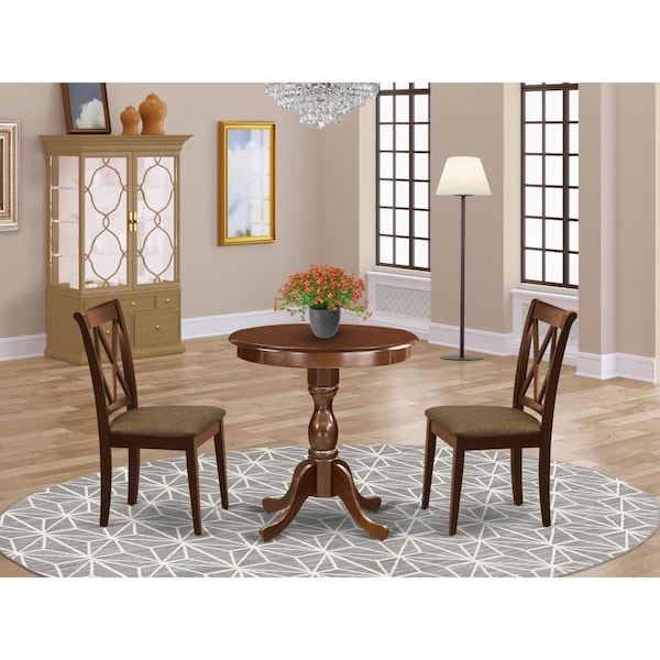 East West Furniture 3 Piece Eden Dining Room Table Set - Mahogany - ESCL3-MAH-C