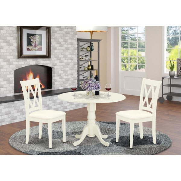 East West Furniture 3 Piece Dublin Dinette Set - Linen White - DLCL3-WHI-C