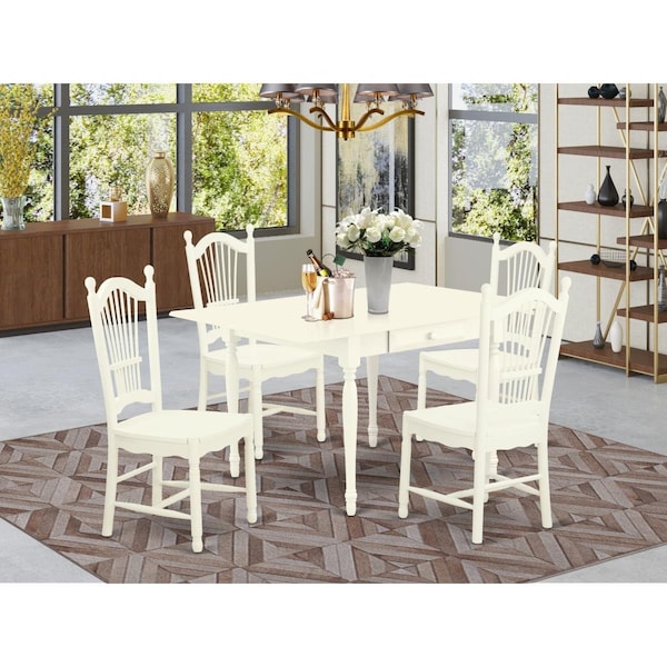 East West Furniture 5 Piece Monza Wood Dining Table Set - Linen White - MZDO5-LWH-W