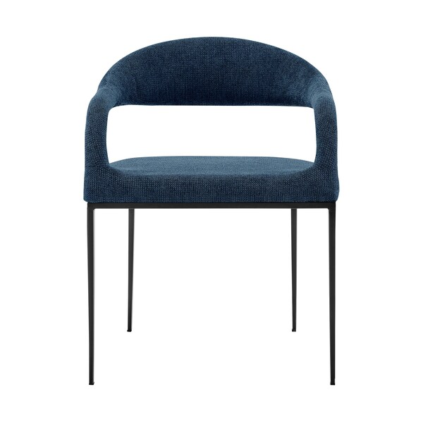 Armen Living Morgan Upholstered Dining Chair with Matte Black Iron and Blue Fabric - Set of 2 - LCMOSIBLKBLU