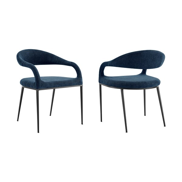 Armen Living Morgan Upholstered Dining Chair with Matte Black Iron and Blue Fabric - Set of 2 - LCMOSIBLKBLU