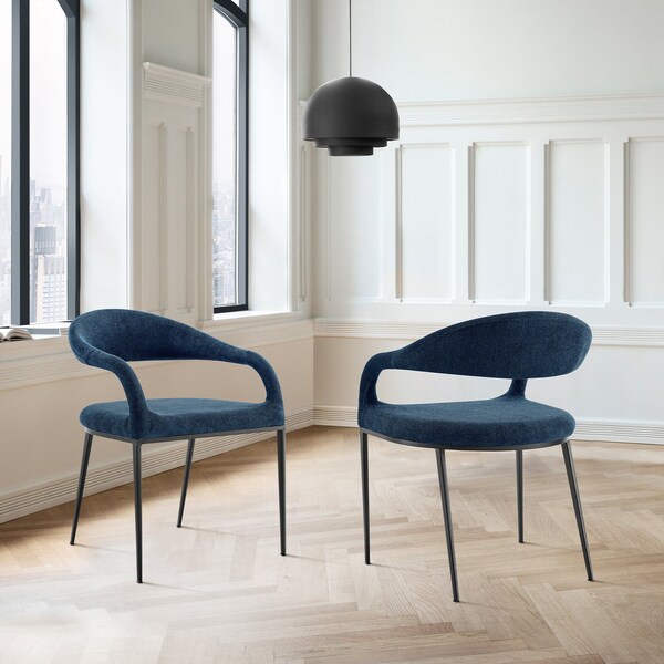 Armen Living Morgan Upholstered Dining Chair with Matte Black Iron and Blue Fabric - Set of 2 - LCMOSIBLKBLU