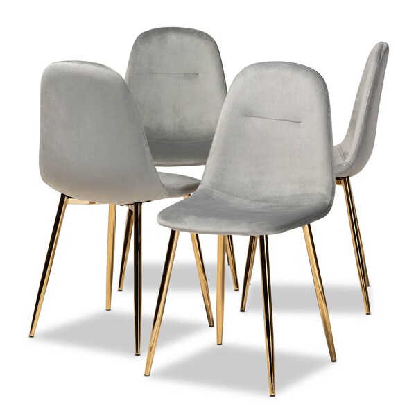 Baxton Studio Elyse Grey Velvet Gold Finished 4-Piece Metal Dining Chair Set - 160-9911