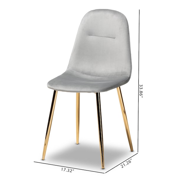 Baxton Studio Elyse Grey Velvet Gold Finished 4-Piece Metal Dining Chair Set - 160-9911
