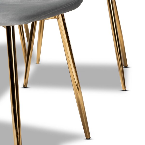 Baxton Studio Elyse Grey Velvet Gold Finished 4-Piece Metal Dining Chair Set - 160-9911