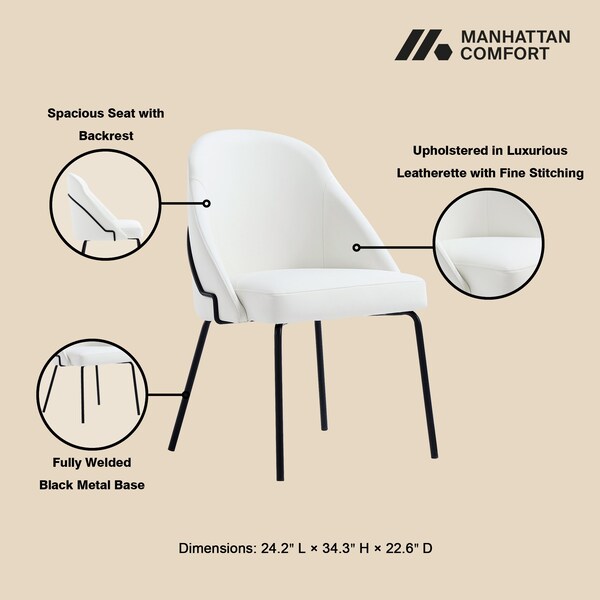 Manhattan Comfort Gracie Dining Chair in White and Black - Set of 2 - 2-DC100-BWH