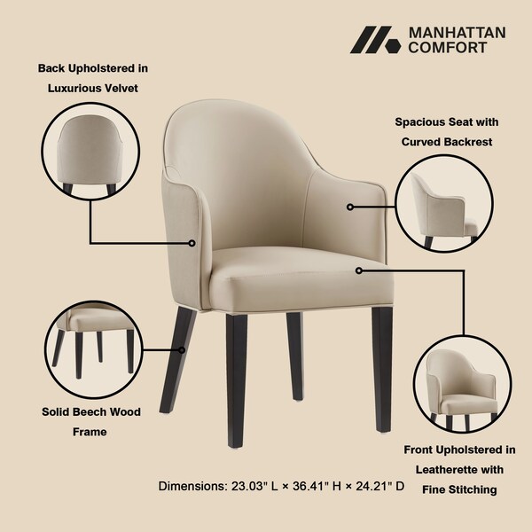 Manhattan Comfort 6-Piece Hillman Dining Chair and Arm Chair in Sand - 6-DC087AR2-SD