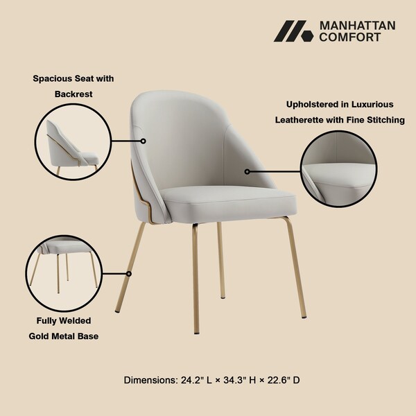 Manhattan Comfort Gracie Dining Chair in Stone and Gold - Set of 4 - 4-DC100-GST