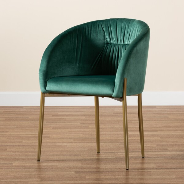 Baxton Studio Ballard Glam and Luxe Green Velvet Upholstered and Gold Finished Metal Dining Chair - 192-11779-ZORO
