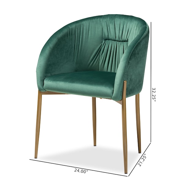 Baxton Studio Ballard Glam and Luxe Green Velvet Upholstered and Gold Finished Metal Dining Chair - 192-11779-ZORO