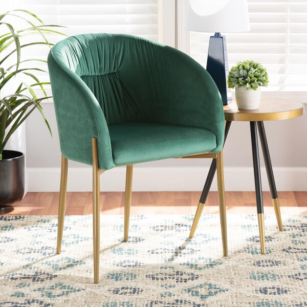 Baxton Studio Ballard Glam and Luxe Green Velvet Upholstered and Gold Finished Metal Dining Chair - 192-11779-ZORO