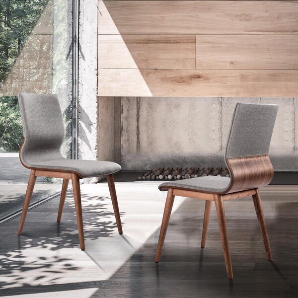 Armen Living Armen Living LCRBSIGR Robin Mid-Century Dining Chair in Walnut Finish & Gray Fabric - Set of 2 - 35.5 x 18.5 x 21 in. - LCRBSIGR