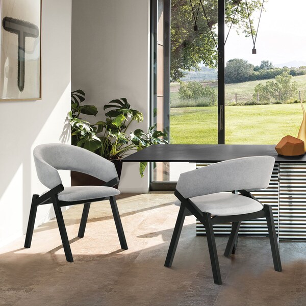 Armen Living Talulah Gray Fabric and Black Veneer Dining Side Chairs - Set of 2 - LCTASIGRBL
