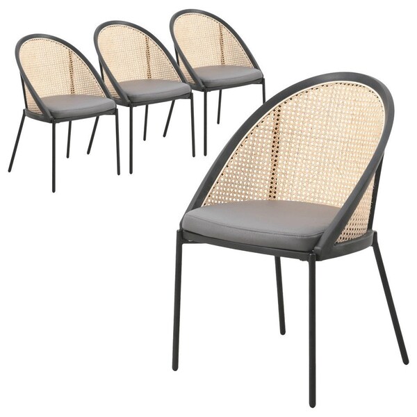 Leisuremod Urbane Collection Modern Dining Chair With Wicker back in Charcoal, 4PK - UC21WCH4