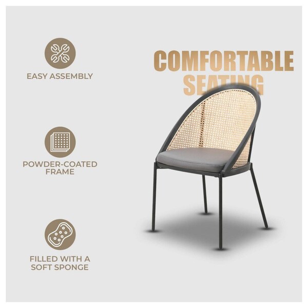 Leisuremod Urbane Collection Modern Dining Chair With Wicker back in Charcoal, 4PK - UC21WCH4