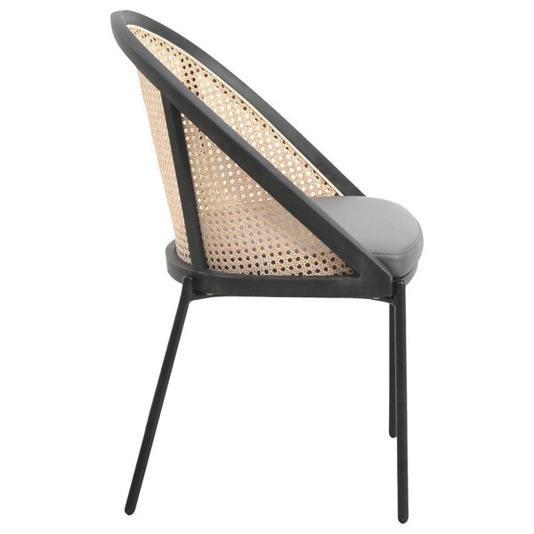 Leisuremod Urbane Collection Modern Dining Chair With Wicker back in Charcoal, 4PK - UC21WCH4