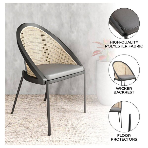 Leisuremod Urbane Collection Modern Dining Chair With Wicker back in Charcoal, 4PK - UC21WCH4