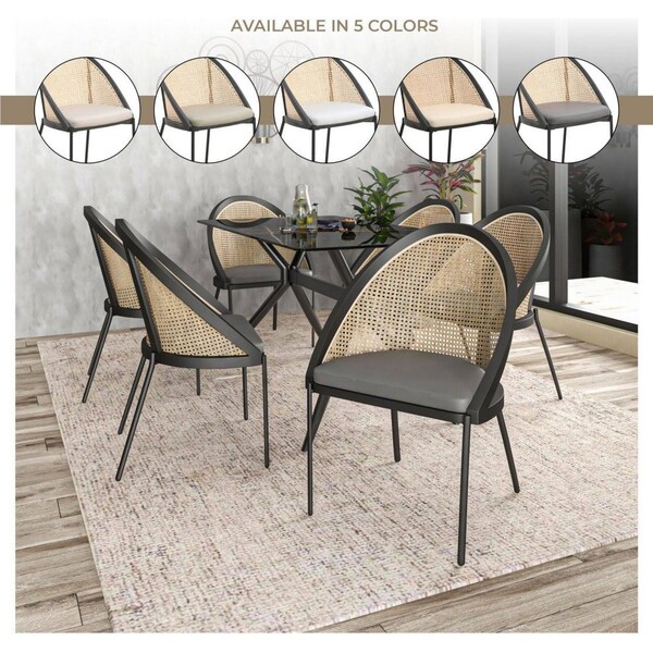 Leisuremod Urbane Collection Modern Dining Chair With Wicker back in Charcoal, 4PK - UC21WCH4