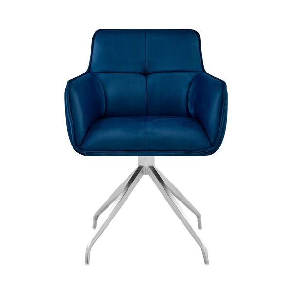 Armen Living Noah Dining Room Accent Chair in Blue Velvet and Brushed Stainless Steel Finish - LCNHCHBLU