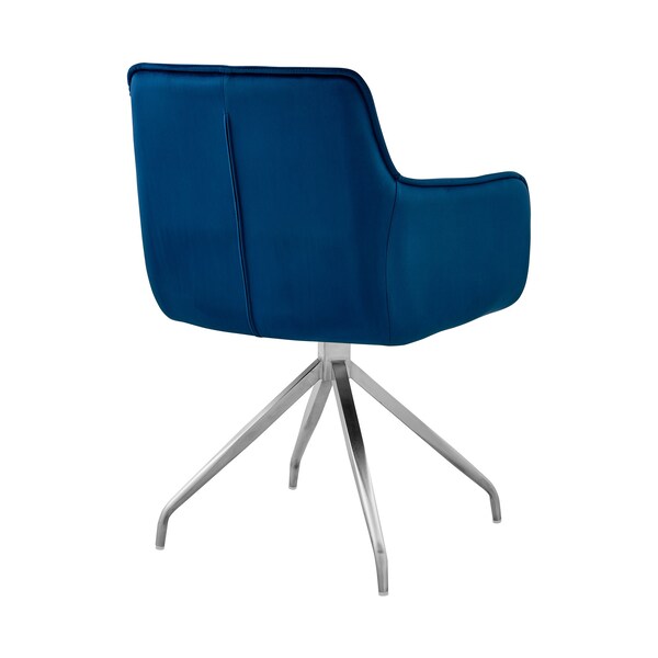 Armen Living Noah Dining Room Accent Chair in Blue Velvet and Brushed Stainless Steel Finish - LCNHCHBLU