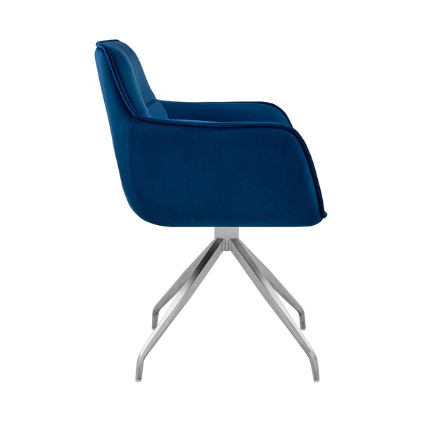 Armen Living Noah Dining Room Accent Chair in Blue Velvet and Brushed Stainless Steel Finish - LCNHCHBLU