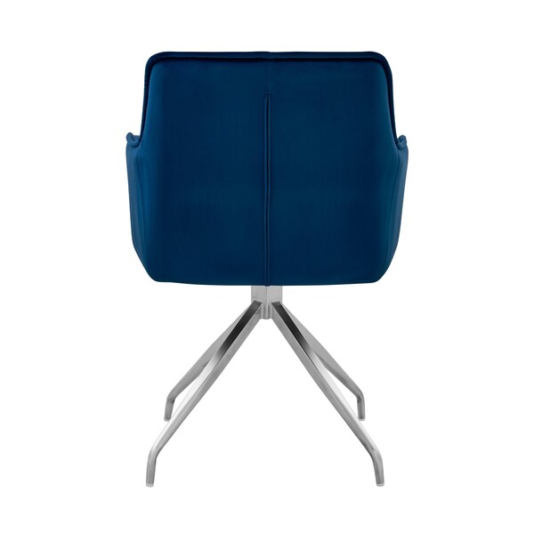 Armen Living Noah Dining Room Accent Chair in Blue Velvet and Brushed Stainless Steel Finish - LCNHCHBLU
