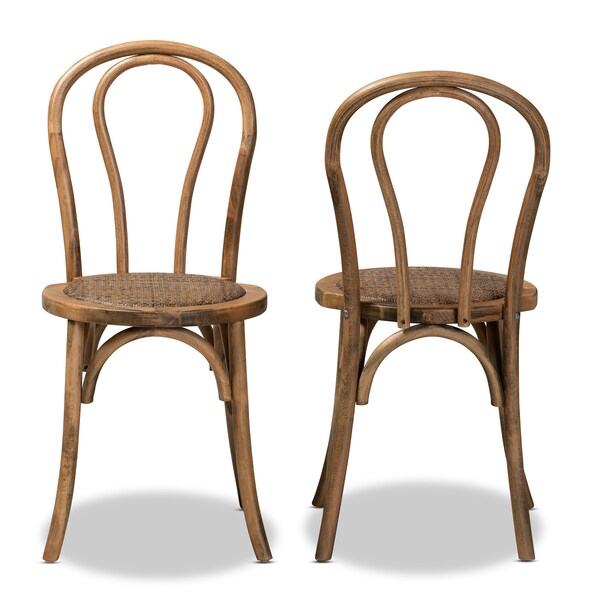 Baxton Studio Dacian Mid-Century Brown Woven Rattan and Walnut Brown Wood Dining Chair Set(2PC) PR - 195-2PC-12392-ZORO