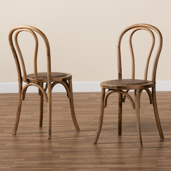 Baxton Studio Dacian Mid-Century Brown Woven Rattan and Walnut Brown Wood Dining Chair Set(2PC) PR - 195-2PC-12392-ZORO
