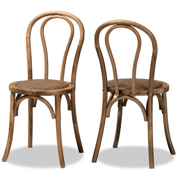 Baxton Studio Dacian Mid-Century Brown Woven Rattan and Walnut Brown Wood Dining Chair Set(2PC) PR - 195-2PC-12392-ZORO