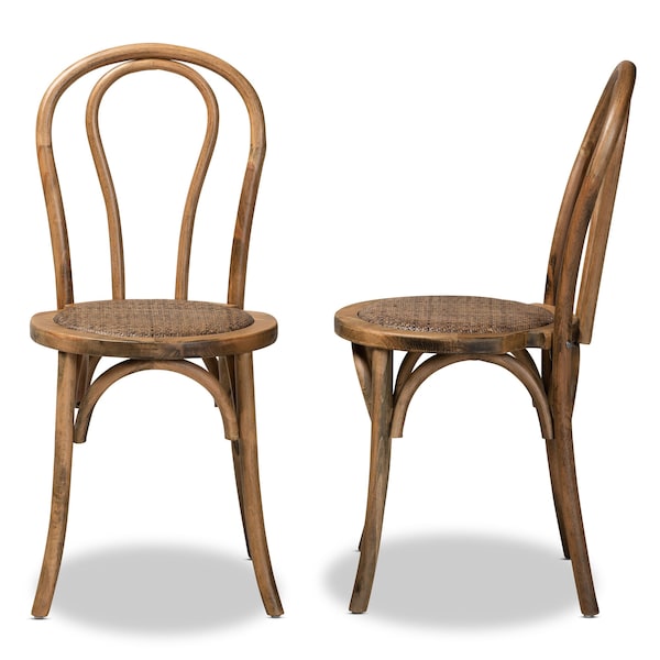 Baxton Studio Dacian Mid-Century Brown Woven Rattan and Walnut Brown Wood Dining Chair Set(2PC) PR - 195-2PC-12392-ZORO