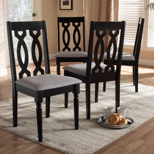 Baxton Studio Cherese Grey Upholstered Espresso Finished Wood Dining Chair, PK4 - 157-9734