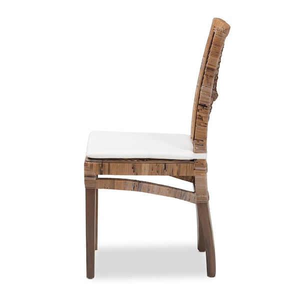Baxton Studio Laluna Modern Bohemian Greywashed Natural Rattan and Mahogany Dining Chair with Cushion - 214-12802-ZORO