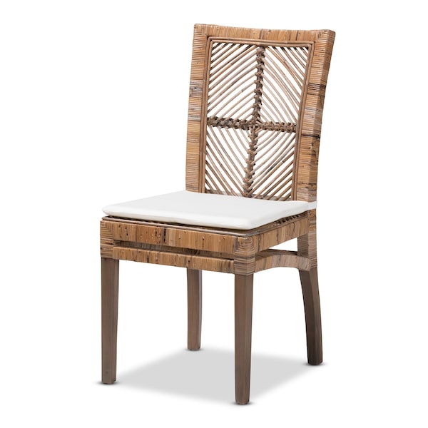 Baxton Studio Laluna Modern Bohemian Greywashed Natural Rattan and Mahogany Dining Chair with Cushion - 214-12802-ZORO