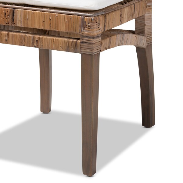 Baxton Studio Laluna Modern Bohemian Greywashed Natural Rattan and Mahogany Dining Chair with Cushion - 214-12802-ZORO