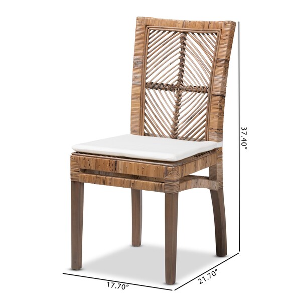 Baxton Studio Laluna Modern Bohemian Greywashed Natural Rattan and Mahogany Dining Chair with Cushion - 214-12802-ZORO