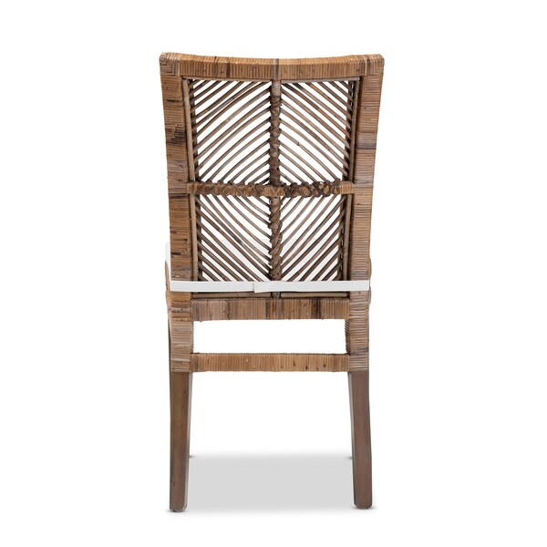 Baxton Studio Laluna Modern Bohemian Greywashed Natural Rattan and Mahogany Dining Chair with Cushion - 214-12802-ZORO