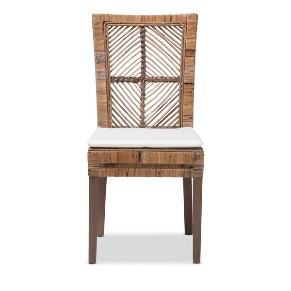 Baxton Studio Laluna Modern Bohemian Greywashed Natural Rattan and Mahogany Dining Chair with Cushion - 214-12802-ZORO