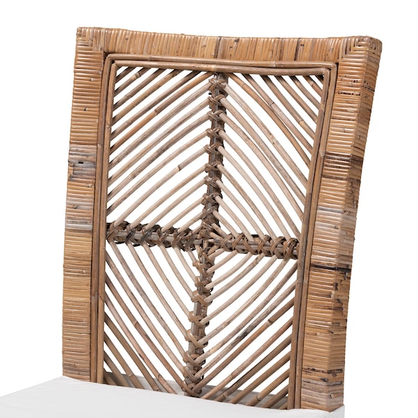 Baxton Studio Laluna Modern Bohemian Greywashed Natural Rattan and Mahogany Dining Chair with Cushion - 214-12802-ZORO